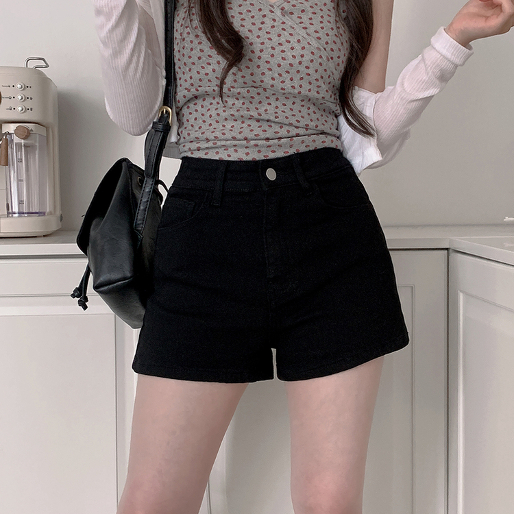 ショートパンツ ハイウエストツーボタンショートパンツ BLACK DENIM ONE BUTTON