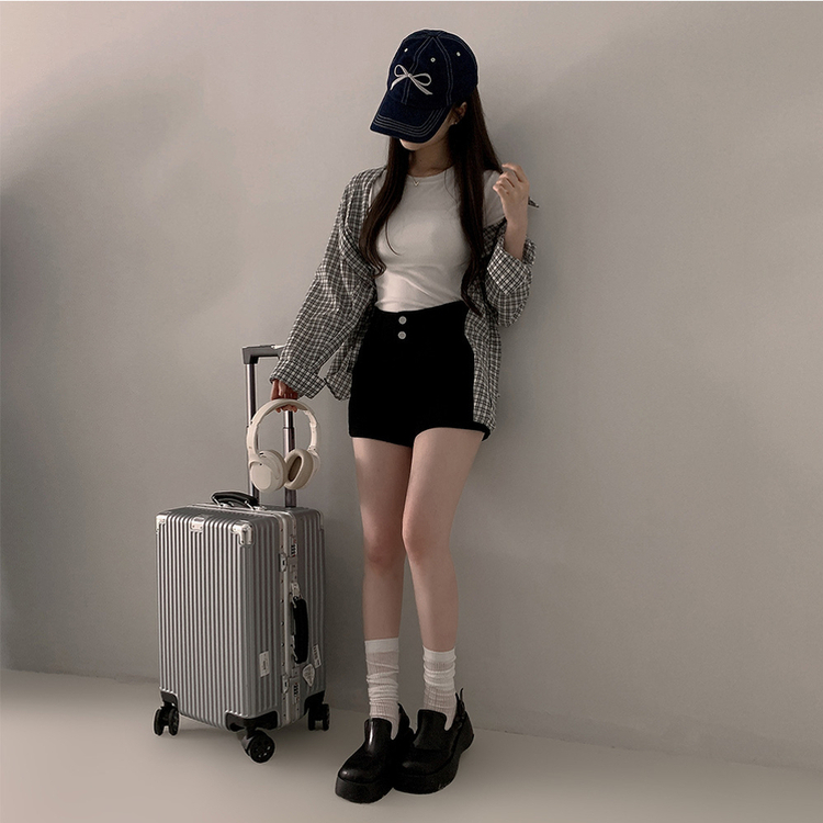ショートパンツ ハイウエストツーボタンショートパンツ BLACK DENIM TWO BUTTON