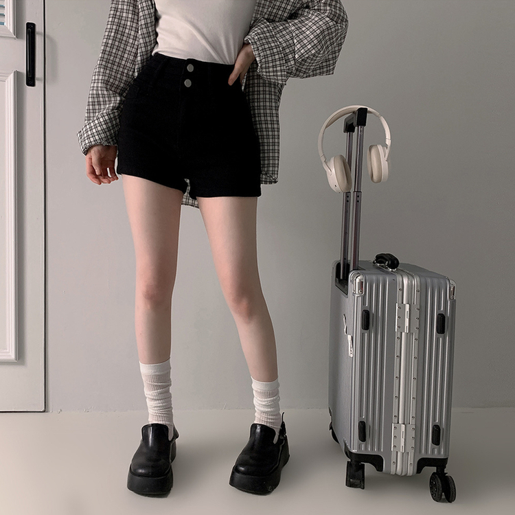 ショートパンツ ハイウエストツーボタンショートパンツ BLACK DENIM TWO BUTTON