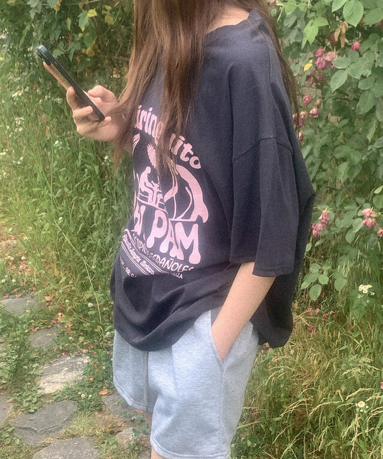 半袖Tシャツ コットンプリンティング半袖Tシャツ NAVY