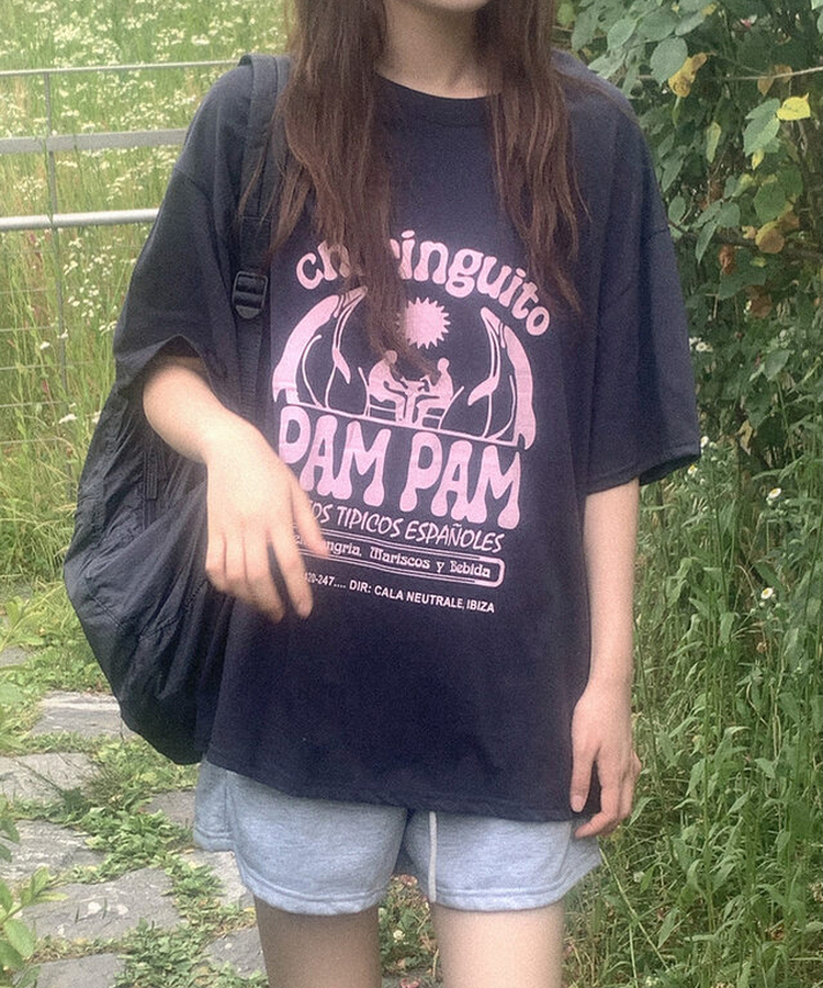 半袖Tシャツ コットンプリンティング半袖Tシャツ NAVY