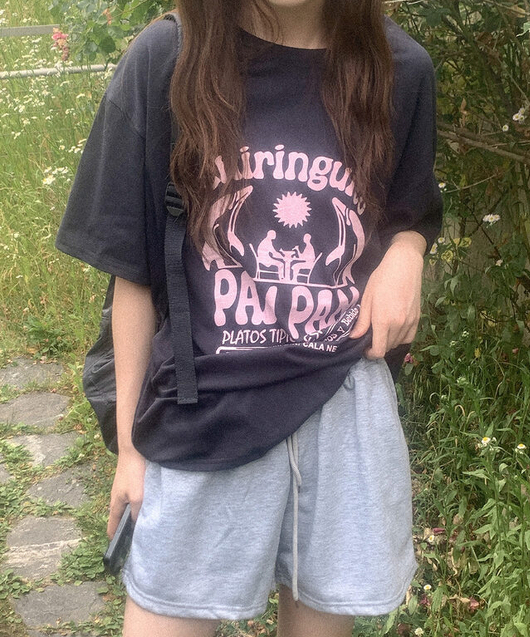 半袖Tシャツ コットンプリンティング半袖Tシャツ NAVY