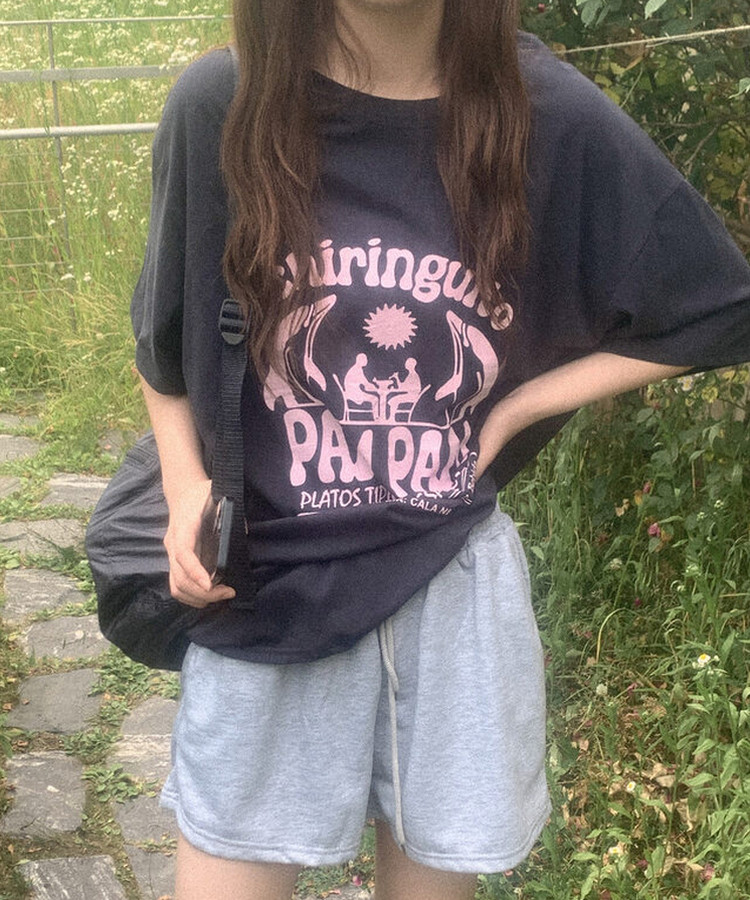 半袖Tシャツ コットンプリンティング半袖Tシャツ NAVY