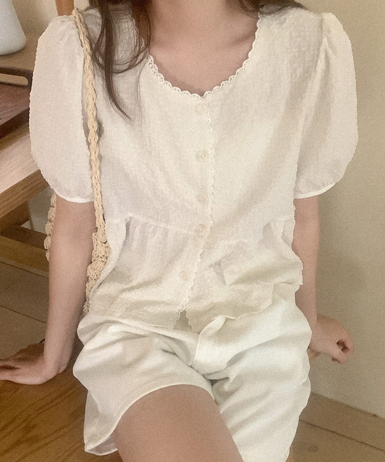 ブラウス シアサッカーパフブラウス LIGHT BEIGE