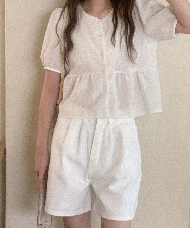 ブラウス シアサッカーパフブラウス LIGHT BEIGE