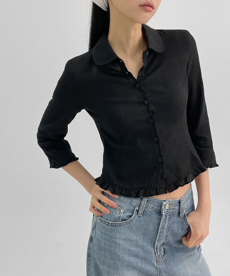 サマーフリル7分丈シャツ BLACK