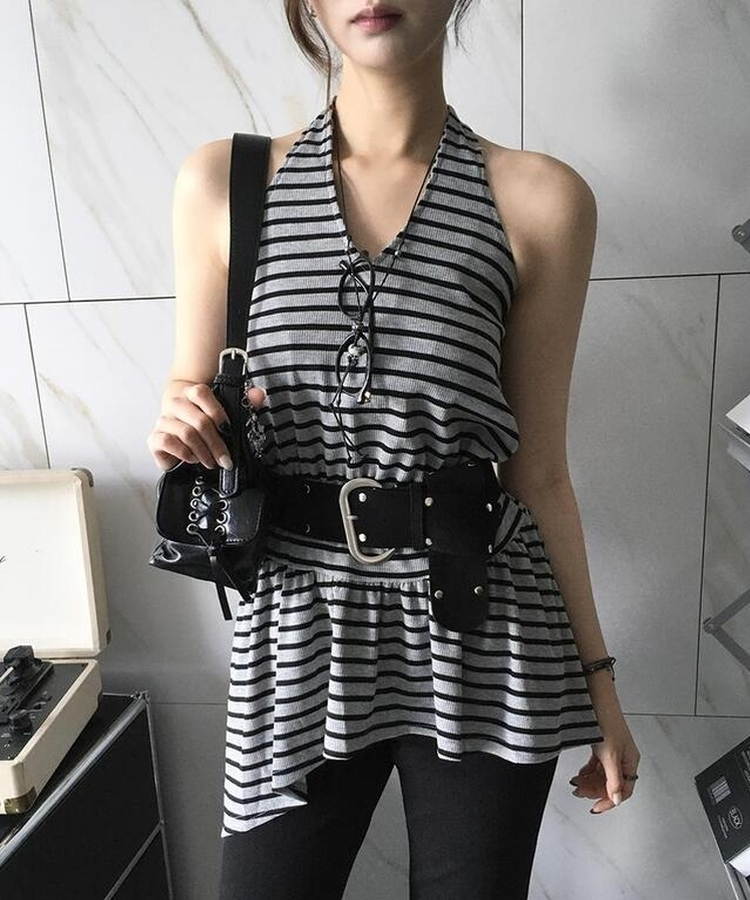 ノースリーブ アンバランスホールタースリーブレス GREY