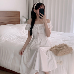 ロングワンピース レースオフショルダーロングワンピース IVORY