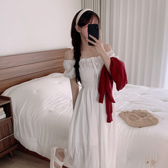ロングワンピース レースオフショルダーロングワンピース IVORY