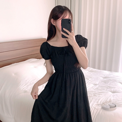 ロングワンピース レースオフショルダーロングワンピース BLACK