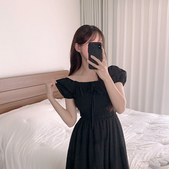 ロングワンピース レースオフショルダーロングワンピース BLACK