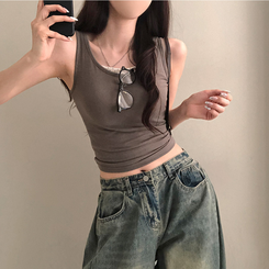 ノースリーブ バックスリットリボンキャミソール KHAKI