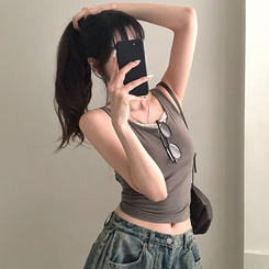 ノースリーブ バックスリットリボンキャミソール KHAKI