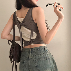ノースリーブ バックスリットリボンキャミソール KHAKI