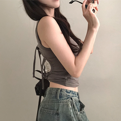ノースリーブ バックスリットリボンキャミソール KHAKI