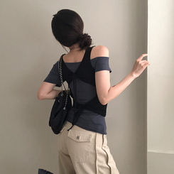 ノースリーブ バックスリットリボンキャミソール BLACK