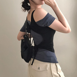 ノースリーブ バックスリットリボンキャミソール BLACK