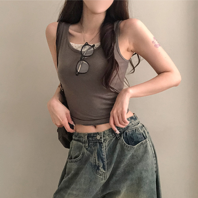 バックスリットリボンキャミソール KHAKI