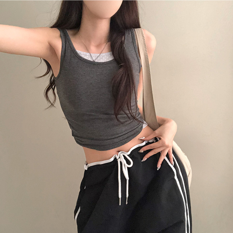 バックスリットリボンキャミソール CHARCOAL