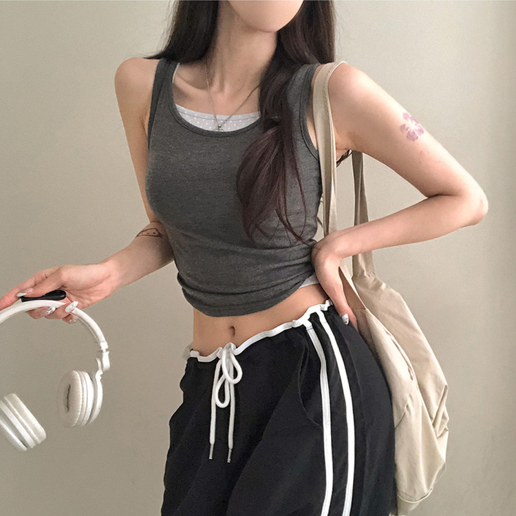 バックスリットリボンキャミソール CHARCOAL
