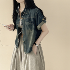 シャツ ウォッシングデニム半袖シャツ MID DENIM