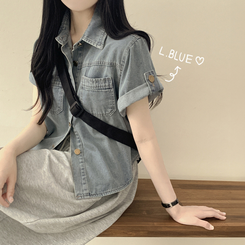 シャツ ウォッシングデニム半袖シャツ LIGHT BLUE