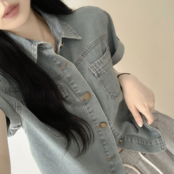 シャツ ウォッシングデニム半袖シャツ LIGHT BLUE
