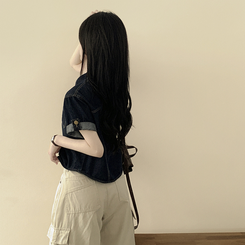 シャツ ウォッシングデニム半袖シャツ DEEP DENIM