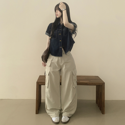 シャツ ウォッシングデニム半袖シャツ DEEP DENIM