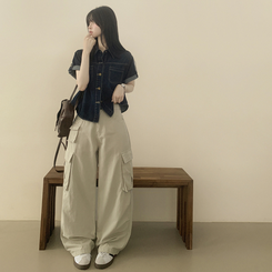 シャツ ウォッシングデニム半袖シャツ DEEP DENIM