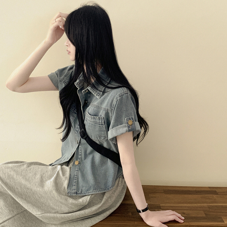 ウォッシングデニム半袖シャツ LIGHT BLUE