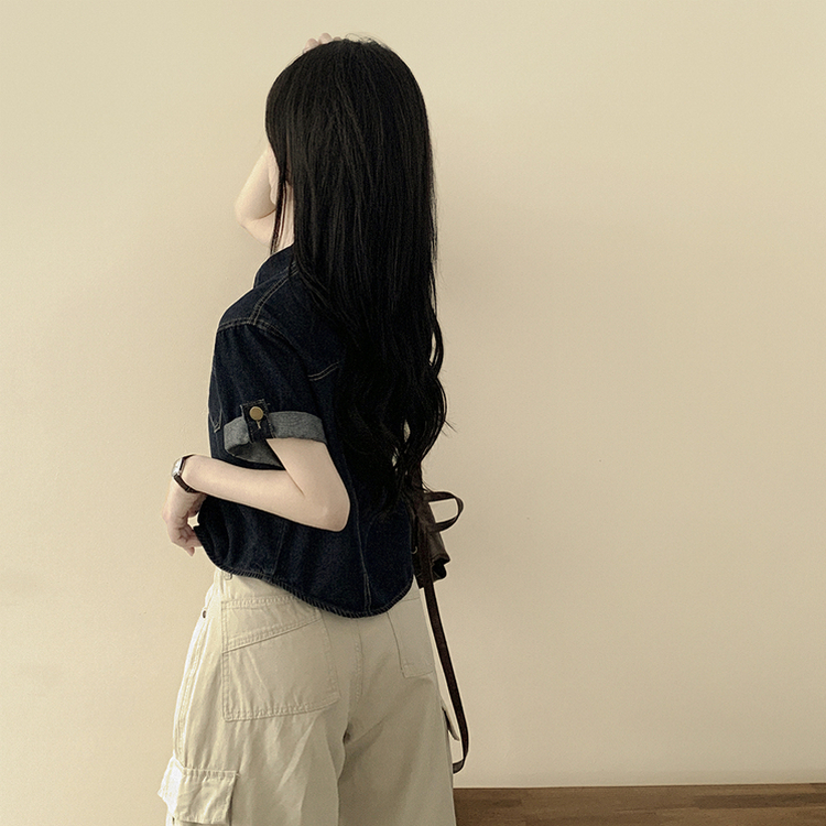 ウォッシングデニム半袖シャツ DEEP DENIM