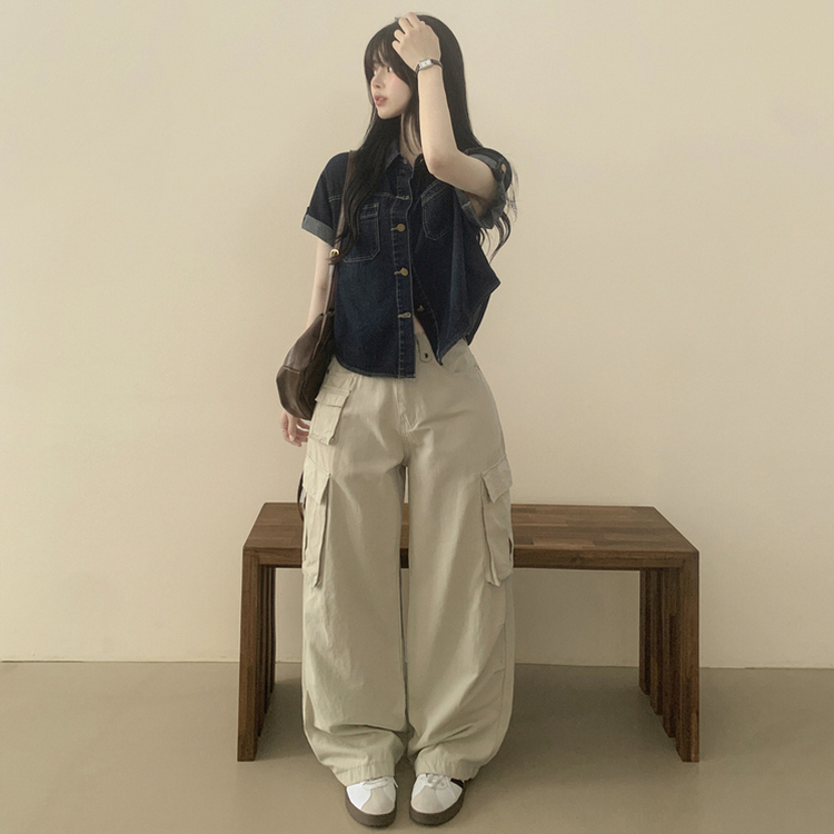 ウォッシングデニム半袖シャツ DEEP DENIM