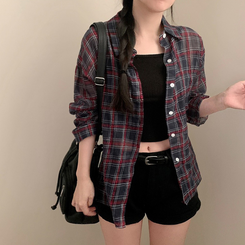 シャツ チェックルーズフィットシャツ DARK BLUE