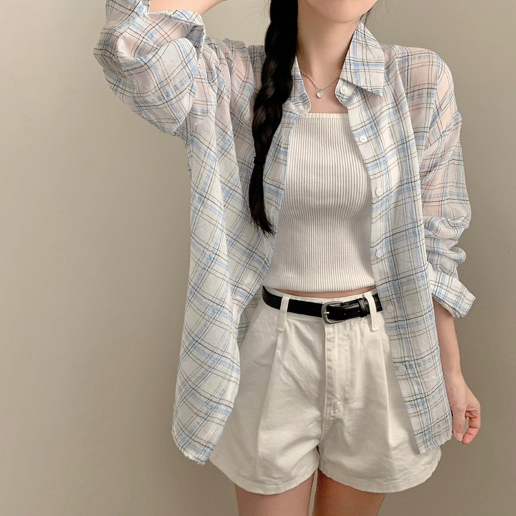 チェックルーズフィットシャツ WHITE