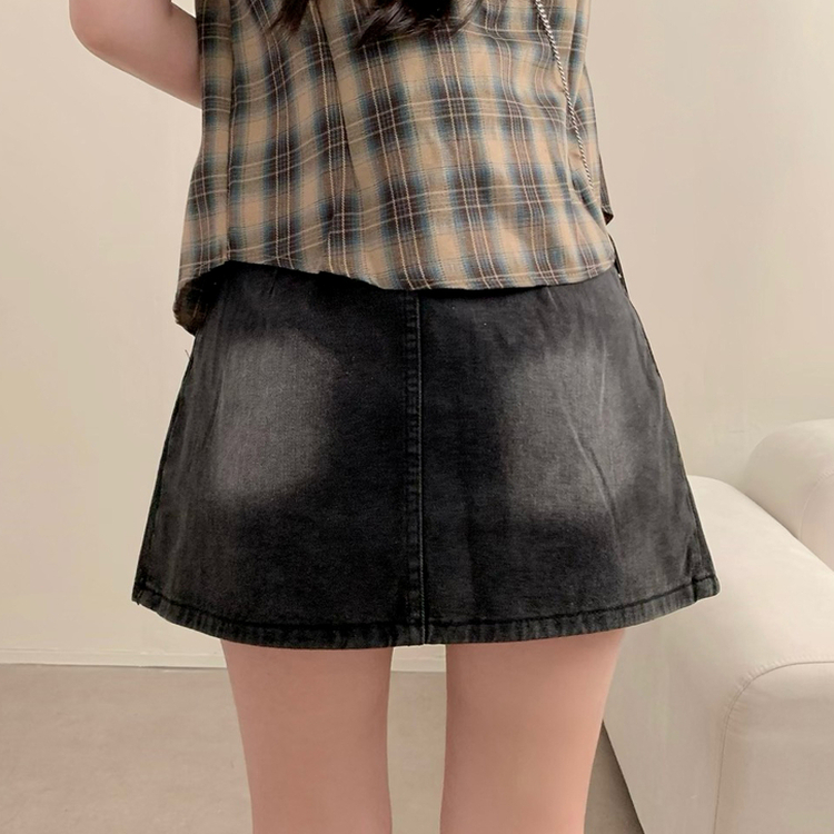 【ベルト付き】プリーツデニムハイティーンスカート BLACK DENIM