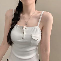 ノースリーブ 【カップ付き】ポケットキャミソール WHITE