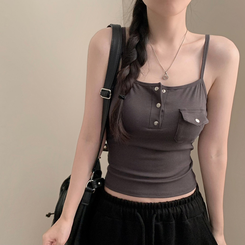 ノースリーブ 【カップ付き】ポケットキャミソール GREY