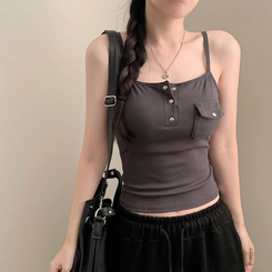 ノースリーブ 【カップ付き】ポケットキャミソール GREY