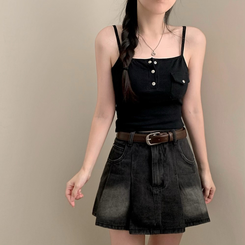 ノースリーブ 【カップ付き】ポケットキャミソール BLACK