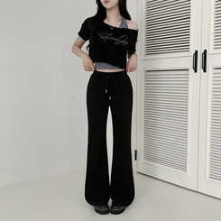 トレーニングパンツ バックレタリングトレーニングブーツカットパンツ(9color) BLACK