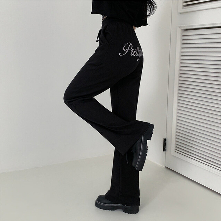 バックレタリングトレーニングブーツカットパンツ(9color) BLACK