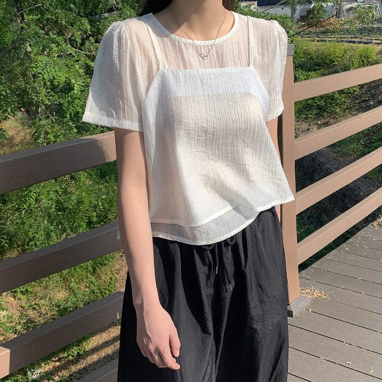 【SET】レイヤードシースルーキャミソール ブラウス IVORY