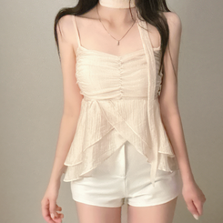 ブラウス 【タイ付き】フリルシャーリングキャミソール PINK BEIGE