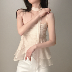 ブラウス 【タイ付き】フリルシャーリングキャミソール PINK BEIGE