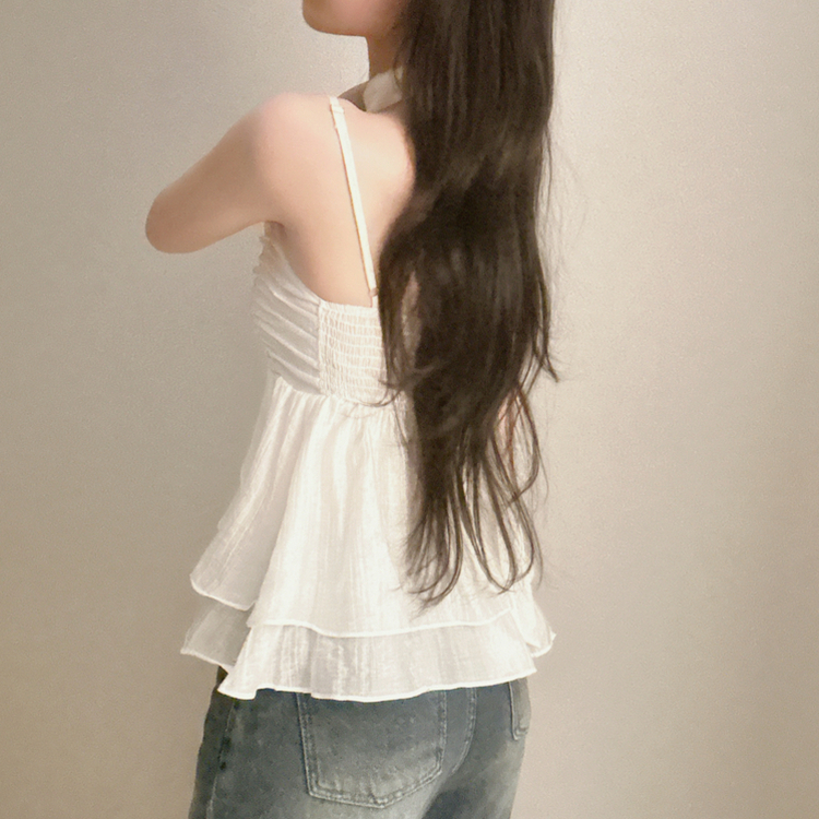【タイ付き】フリルシャーリングキャミソール IVORY