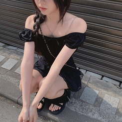 ブラウス パフオフショルダーブラウス BLACK