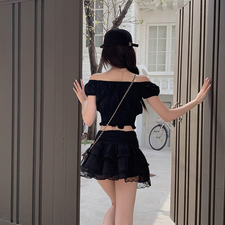 パフオフショルダーブラウス BLACK