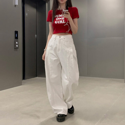 半袖Tシャツ レタークロップ半袖Tシャツ DARK RED