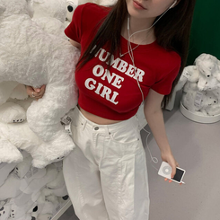 半袖Tシャツ レタークロップ半袖Tシャツ DARK RED